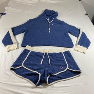 Champion Active wear Shorts Set Athletic set Hoodie Short Lounge Wear Blue LG